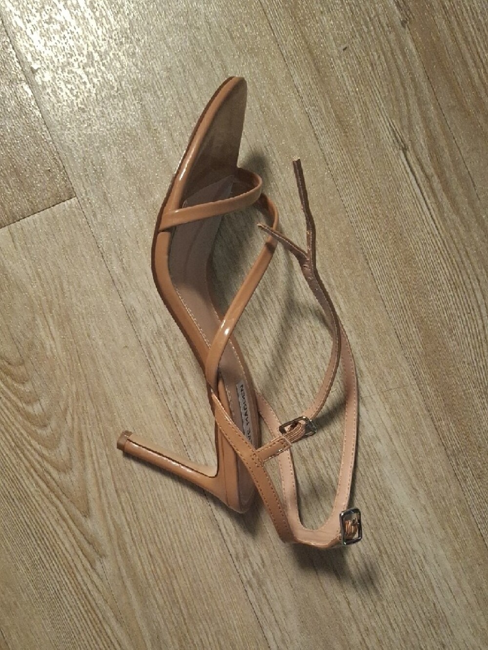 Steve Madden Patent Tan Strappy Lace-Up Sandals - Picture 4 of 13